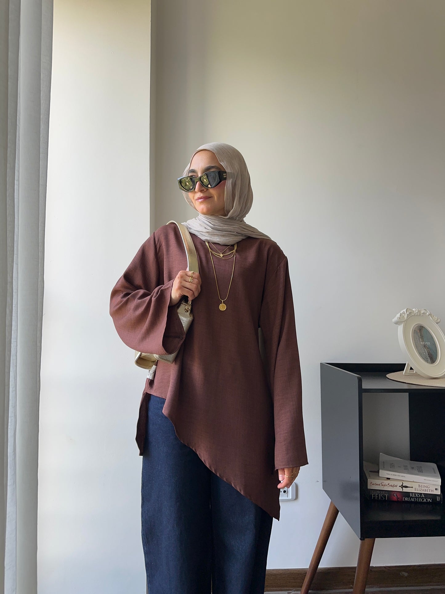 Soft Linen Blouse ( Brown)