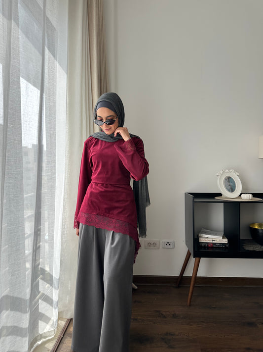 Lace blouse (Burgundy)